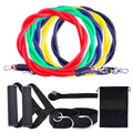 Five color-coded resistance bands and their approximate strength levels